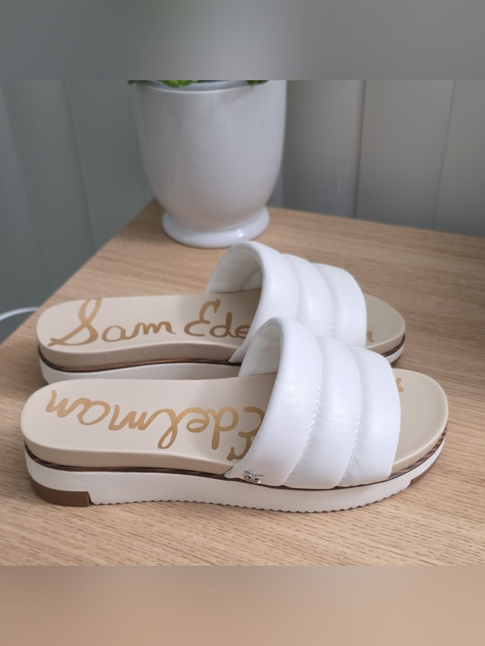 Sam Edelman White Leather Men Made, Slide Sandals.Size 7.5